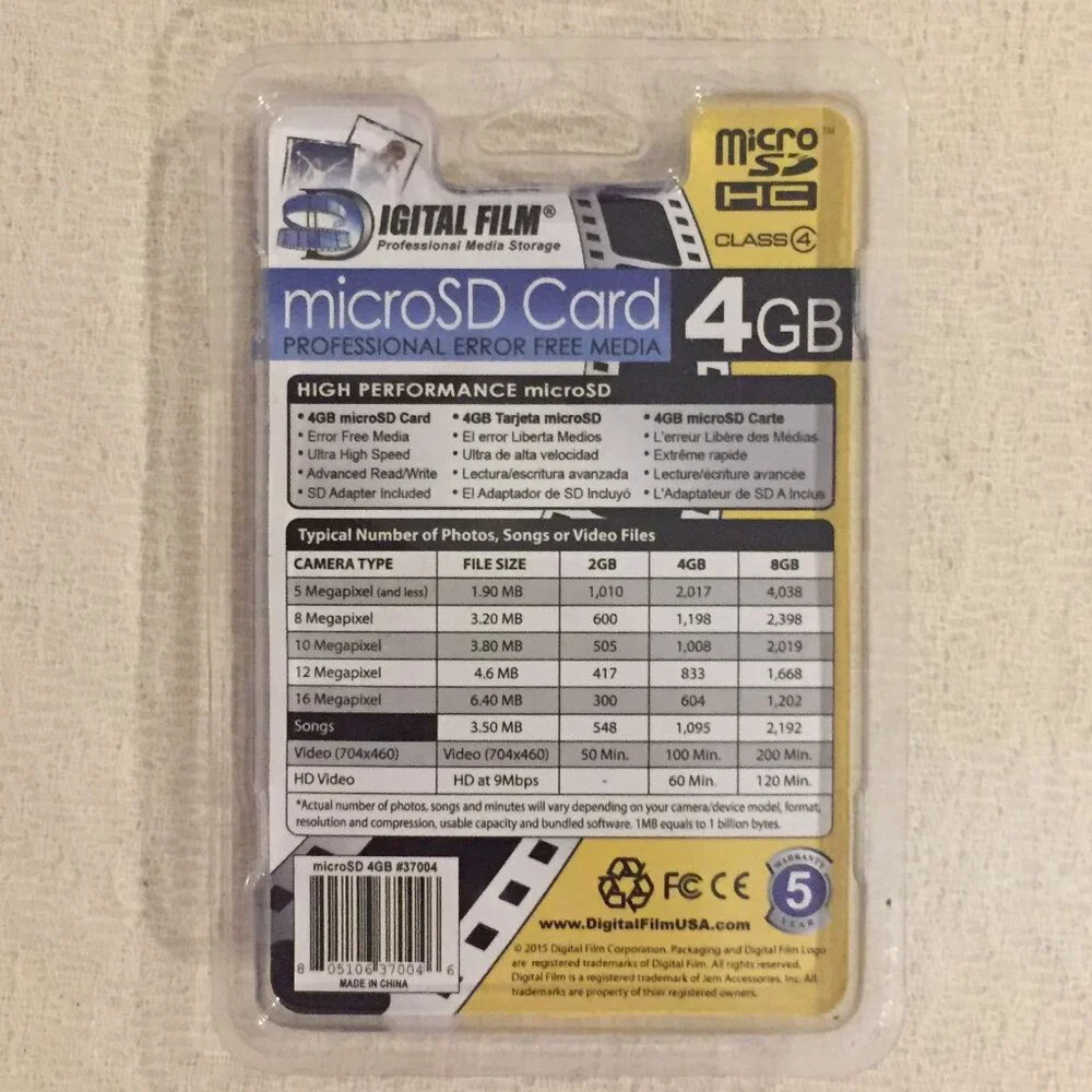 8 x Digital Film 37004 MicroSD Memory Card with SD adapter 4GB ULTRA HIGH SPEED